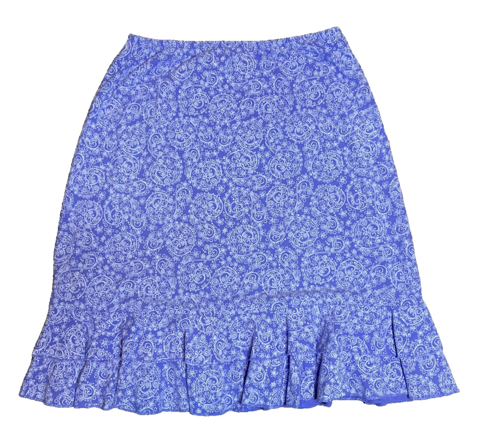 Fresh Produce Periwinkle Floral Ruffle Skirt M Cotton Coastal Cottage Midi Knee